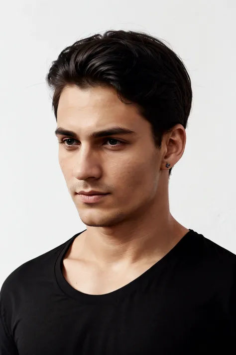 A smart man wearing a black colour Drop shoulder t-shirt with White background 