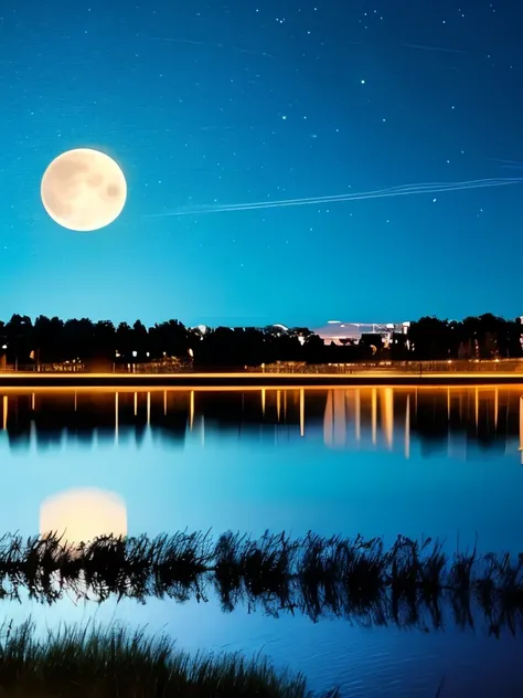 arafed view of a full moon with birds flying over the water, beautiful moonlight, beautiful moonlight night, moon reflecting on the water, beautiful moon light, night time moonlight, big moon above the water, the moon reflects in the water, reflection of t...