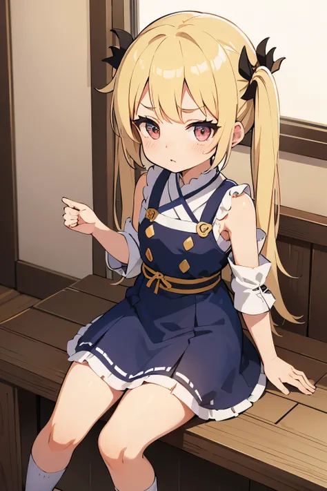 ドラゴンと戦うPetite girl with blonde twin tails,