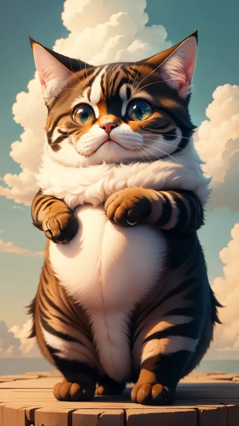 bun cat, chubby cat, cloud, bright, red color, highly detailed, masterpiece, high quality, cute creature