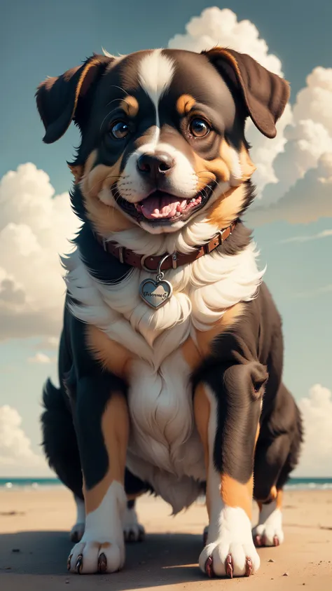 bun dog, chubby dog, cloud, bright, random color, highly detailed, masterpiece, high quality, cute creature