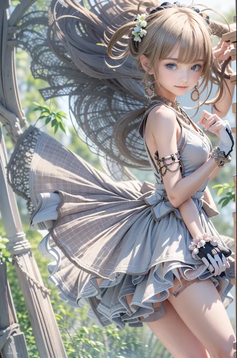 ((Best Quality)), ((masterpiece)), (( 1 girl)), Alone,  ((Knee-high)),  bare shoulders, (( jewelry)), ((Sleeveless)),  dress, skirt, ((Gloves)), Thigh height, do.