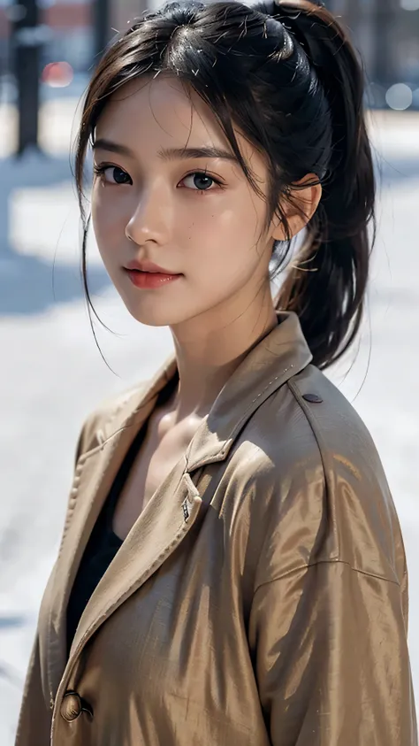 Winter Clothing,Long Coat,outdoors,Body in front,Body is facing forward,Close up face,masutepiece,The highest image quality, High quality, the background is clear,Beautiful woman, Japanese, Detailed, Ultra-detailed, finely detail, hight resolution, 8K Wall...