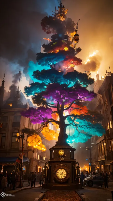 dreamlikeart tree of live, colorful smoke, insane details, steampunk details, intricate details, hyperdetailed,