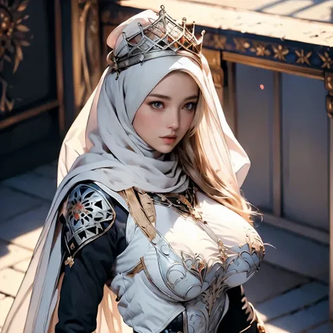 arafed woman in a white dress and a crown poses for a picture, pretty female cleric, a beautiful fantasy empress, artwork in the style of guweiz, beautiful and elegant elf queen, ornate cosplay, beautiful character painting, ((a beautiful fantasy empress))...