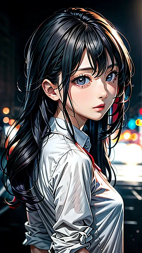 anime,(face),(beautiful detailed eyes), black hair,sliver eyes, masterpiece,looking at viewer, best_quality,Black background,masterpiece,white shirt, arms behind back,  