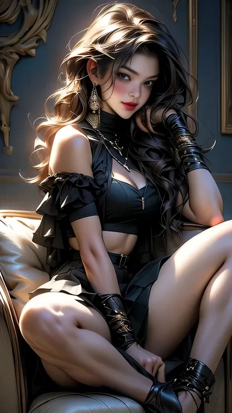 "((top-quality)), ((​masterpiece)), (detaileds: 1.4), 3D Realistic Oil Painting , Sexy and charming pirate Shtabasad smiles mischievously, sexy midriff, Slim waist, epaulette, Seductive cleavage, Pleated mini-skirt, Sharp details, Frivolous and scandalous,...