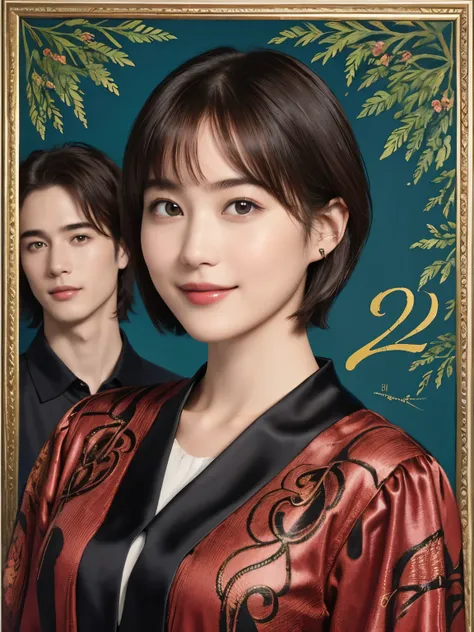 321 (A 20-year-old woman and a 20-year-old man), (   super real ), (High image quality), (   short hair ), (smile), ((   gorgeous costume   )), ((Gorgeous painting))