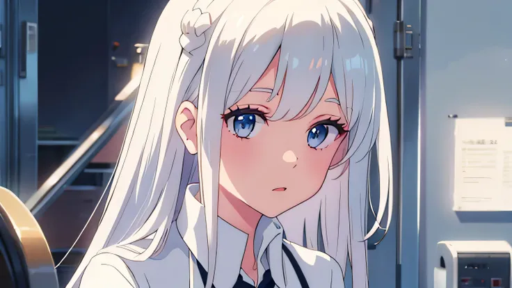 girl , tall white hair  , blue eyes 