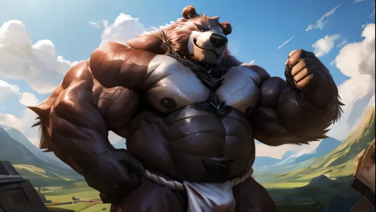 Lindong, . Drone view,  a huge muscular bear  (lay:1.2), ( white fundoshi wear ):1.2, huge swelling , Macro shot over a Earth, (Macro bigger than Earth):1.2, Earth, gigantic,  keep highly detailed ,  photorealistic ,  cinematic lighting , 8k,  keep highly ...