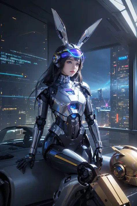 (Absurdly, High Quality  ,  several people having fun with each other while having very detailed ,32K、High image quality、Ultra HD、 Golden Ratio Face )、(((SF World、A helmet that looks like rabbit ears、robotic android)))、(((Mechanical Body､ Human Support Mec...