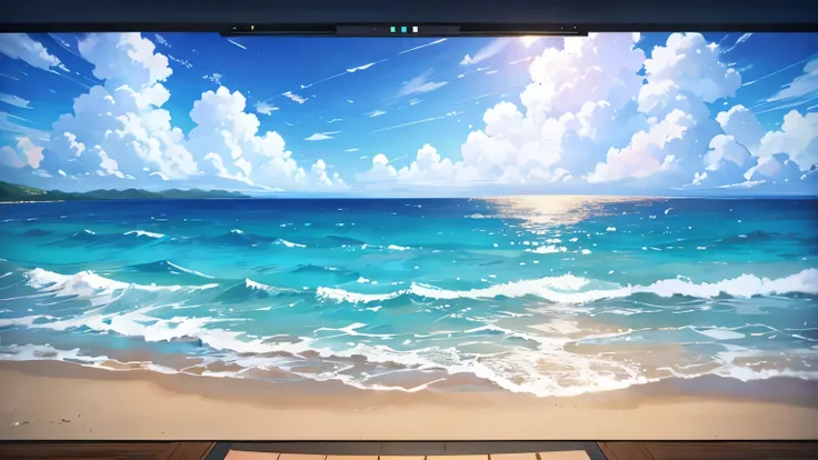  at the back of the screen、The ocean looks small in the back of the screen