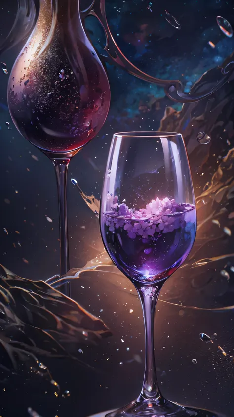 ((Best Quality)),( ultra high resolution),(Super detailed),( detailed description ),(( best CG )),(masterpiece), Highly Detailed Art ,( Art with Precise Details:1.5), Galaxy in a Wine Glass ,  Shake a Wine Glass 