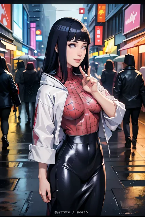 (best quality,4k,8k,highres,masterpiece:1.2),ultr
a-detailed,realistic,photorealistic:1.37,detailed
eyes,beautiful detailed lips, pale, hinata hyuga from Naruto in Spiderman clothes, attractive realistic face, realistic lips realistic detailed eyes, improv...