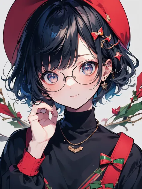 (( Best Quality )), ((masterpiece)), ( Details), wallpaper、 Very Details、((( Very Detailsな目と顔)))、masterpiece、Best Quality、 To Details、 Movement angle 、、smile、whole body、 face the audience with glasses in their hands 。、 short hair、Blue Hair Color、 curly hai...