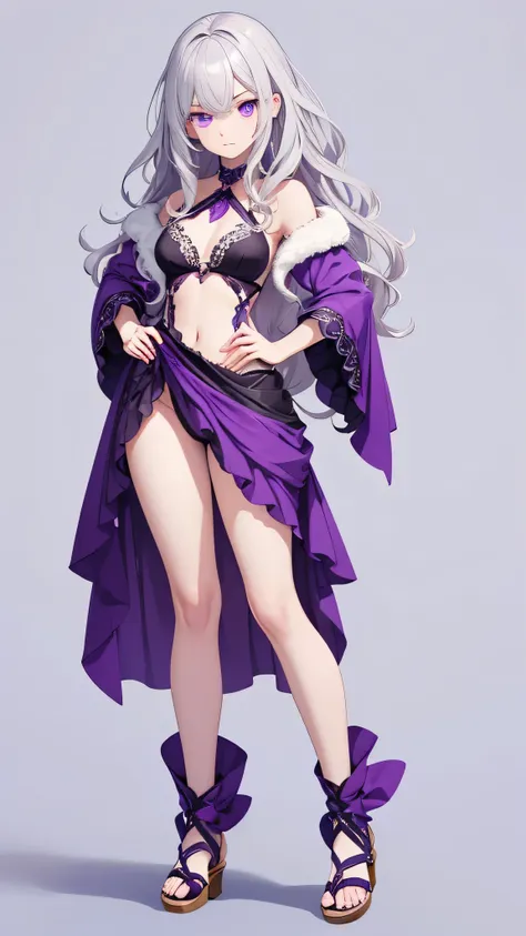 masterpiece, best quality,(( full body image of one woman)),  waist-length gray hair ,wavy hair, morbidly white skin,dark circle...