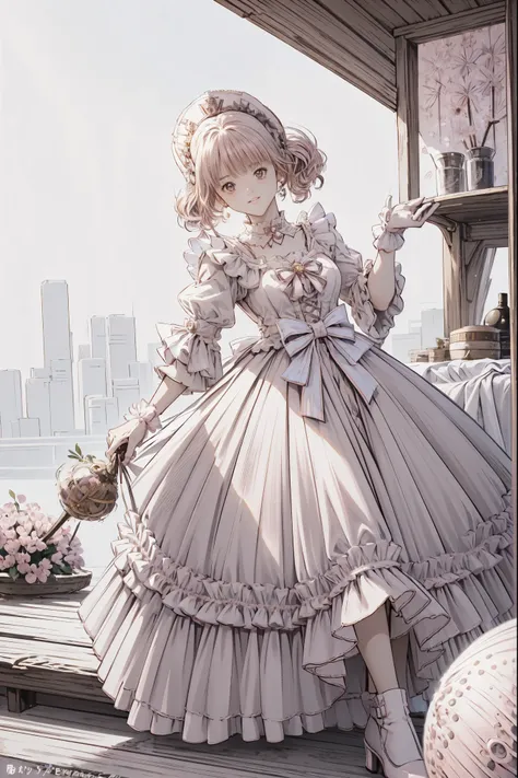 (Best Quality,4K, Hi-Res,masterpiece:1.2), several people having fun with each other while having very detailed ,Realistic:1.37,,(whole body, Shows Your Feet and Shoes: 1.2),、(( pink dress )), 荘厳なライトピンクとゴールドの夜会服のドレスを着た女の子の超Realisticな写真, Big beautiful dre...