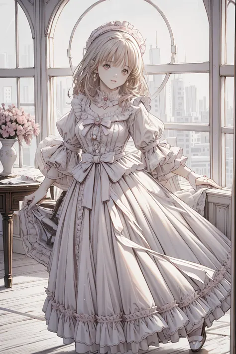 (Best Quality,4K, Hi-Res,masterpiece:1.2), several people having fun with each other while having very detailed ,Realistic:1.37,,(whole body, Shows Your Feet and Shoes: 1.2),、(( pink dress )), 荘厳なライトピンクとゴールドの夜会服のドレスを着た女の子の超Realisticな写真, Big beautiful dre...
