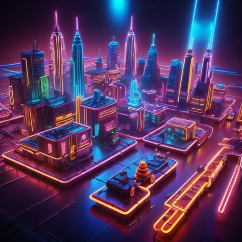 realistic detailed neon city diorama, hyper-detailed cyberpunk neon city model, intricate miniature neon cityscape, ultra-detailed sci-fi neon metropolis, hyper-realistic miniature neon night cityscape, extremely detailed 3D printed neon city diorama, masterpiece highly detailed neon megalopolis diorama, photorealistic miniature neon cyberpunk cityscape, best quality 8k hyper-realistic neon city diorama, cinematic neon cityscape miniature diorama