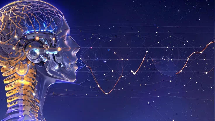  Arafe image of a human head with a brain and line graph, Projection of consciousness, Rise of consciousness , Artificial awareness, Distracted consciousness,  heightened consciousness , An incoming AI singularity , Strong artificial intelligence, Cosmic E...