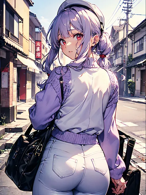 (Approaching:1.3),Realistic,Best Quality, Super detailed, High-quality CG rendering,  THE MOST DELICATE AND BEAUTIFUL ,  Hi-Res, ( 1 girl), (Best Quality,4K,8k,masterpiece:1.2), ( light purple hair :1.5),(pretty long pigtails:1.5),(Red eyes:1.5),(pure whit...