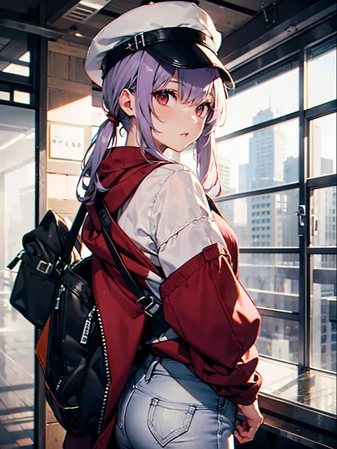 (Approaching:1.3),Realistic,Best Quality, Super detailed, High-quality CG rendering,  THE MOST DELICATE AND BEAUTIFUL ,  Hi-Res, ( 1 girl), (Best Quality,4K,8k,masterpiece:1.2), ( light purple hair :1.5),(pretty long pigtails:1.5),(Red eyes:1.5),(pure whit...