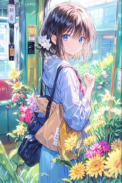 in the train With a girl commute pixiv style Cel animation