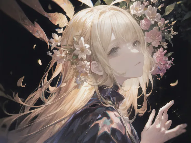 blond，Kaneko，leaf，Flowers,Bright,Soft brushstrokes，Aesthetic ，masterpiece