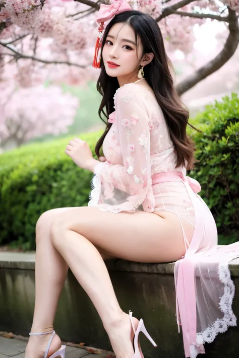 (( Best Quality)), ((masterpiece)), ( Details), 16k,  ultra high resolution , [典雅, Full body portrait,  A Chinese Girl , Beautiful, young,  With Fashionable Makeup  , Big Breasts, Showing cleavage, Smooth and fair, beautiful hands,  Details的手指,  With Red C...