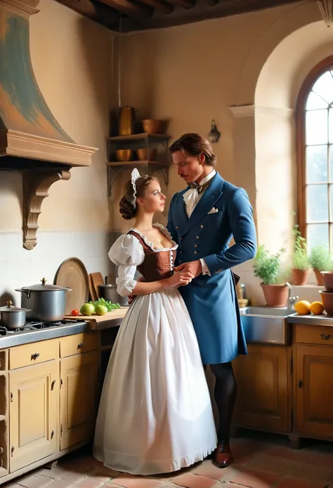 Ancient castle. The gentleman and his maid, hard fucking  in the kitchen.