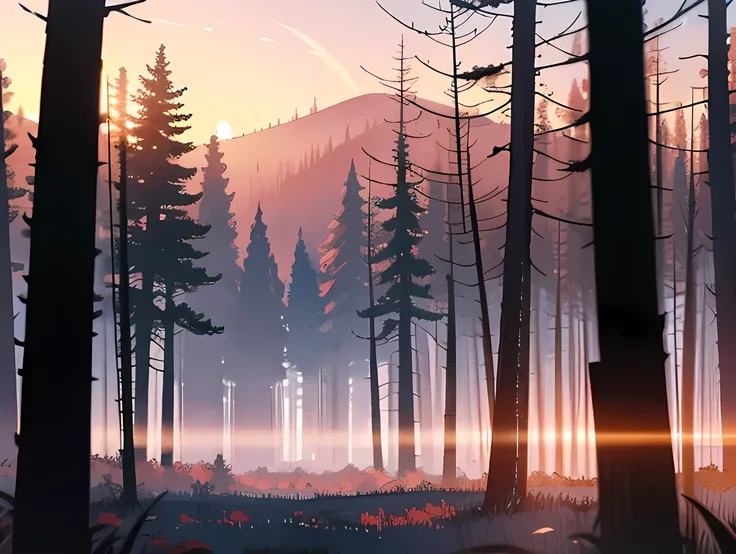 Midjorney landscape, sunset, forest, atmosphere, in the style of atey ghailan, speedpainting, katsuhiro otomo, dansaekhwa --ar 3:2 --v 5.1