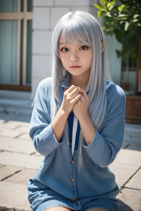 Sick and weak girl with silver hair