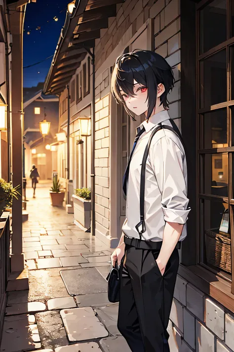 male性　Old Town　Ancient Capital　 fantasy　dawn　 black hair　pants　 short hair　（（（male）））