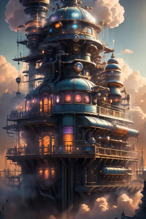 unique world where vaporwave aesthetics blend seamlessly with retrofuturism, wondrous canvas of a victorian mechanical era, stea...