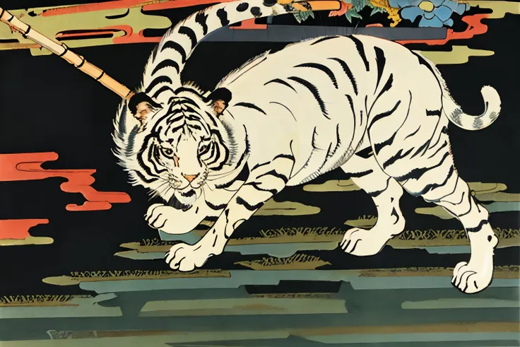 extreme quality, ukiyo-e, utagawa kuniyoshi, byakko-tai, white tiger,
blizzard, bamboo, hdr, uhd, 8k,