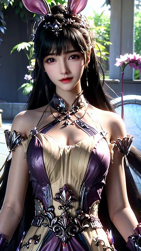 a close up of a woman with a bunny ear and a sword, queen of the sea mu yanling, portrait knights of zodiac girl, lineage 2 revolution style, Smooth anime CG art, Game CG, a beautiful fantasy empress, intricate ornate anime cgi style, drak, cinematic godde...