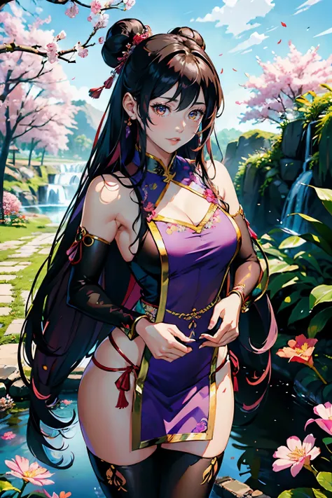 (highest quality, masterpiece, High resolution)、(anime art)、bright light、brown eyes、(thick hair)、long hair、hair ornaments、Cute face details、enchanting smile、small breasts、whole body、((sakura tropical)) (best quality,4k,8k,highres,masterpiece:1.2),ultra-de...