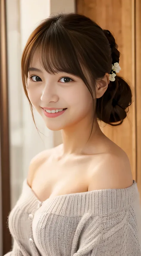 masterpiece,best quality,(Japanese girl),((Beautiful girl)),cleavage,(off shoulder:1.2),(perfect body beauty:1.2),(shy smile),