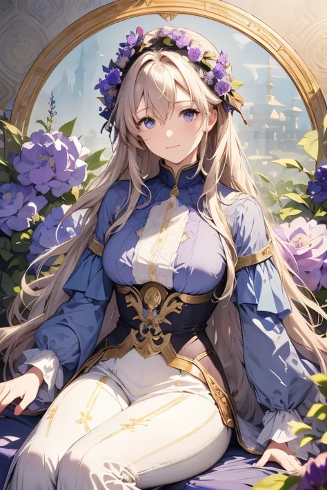 Violet Evergarden Portrait 、Art Nouveau watercolor、 with intricate designs and patterns in the style of Alphonse Mucha、Floral_background、  Movie-like 、masterpiece、 best quality、High image quality、8k、wallpaper、