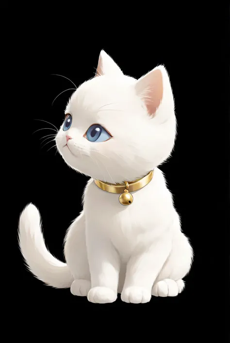 there is a White cat with a gold collar and a bell, White ( cat ) girl, 項圈是衣架的圖案。