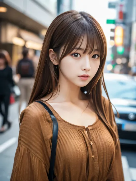 Ultra High Definition, Superior Quality, Premier Quality, ultra detailed, Photorealistic, 8k, RAW Photos, highest quality, masterpiece, Attractive girl, Stunning girl, Brown Hair, Shoulder Length Layered, asymmetrical bangs, Japanese Idol, Sophisticated, S...