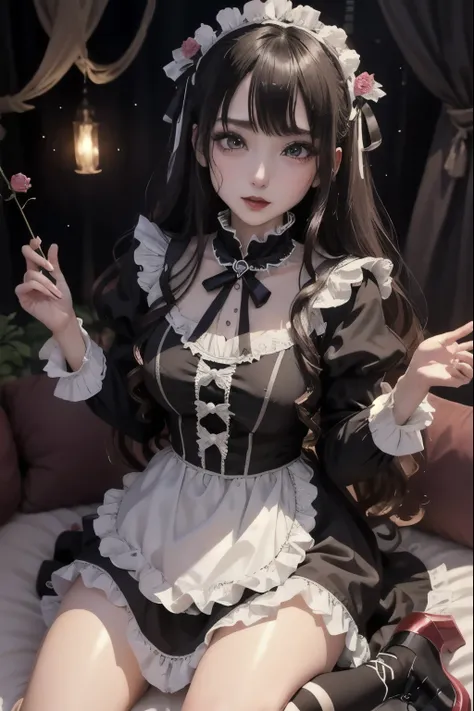 ハードなDark Gothicメイク、Dark black eyeshadow、 sad、Good skin radiance、Dark Gothic、 dark smile 、palace、The beauty of fragrance、24 years old、Masturbation facial expressions、Extremely fair skin、 rich expression of pleasure 、 uncomfortable expression 、Dark Gothic、 b...