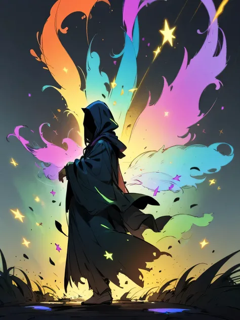 solo,(nazgul),(Dropping breadcrumbs), traveling in the forest,weigh on a the Scales balance,balance pan,legend movement,A runaway constellation, a legendary scene, I am the main character, a rainbow-colored aura, a trajectory of flying lights, (manga style...