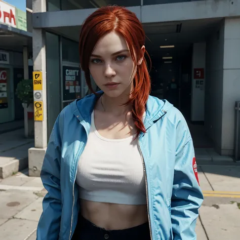 Girl White Red Hair  Skin in GTA V with Jacket Blue