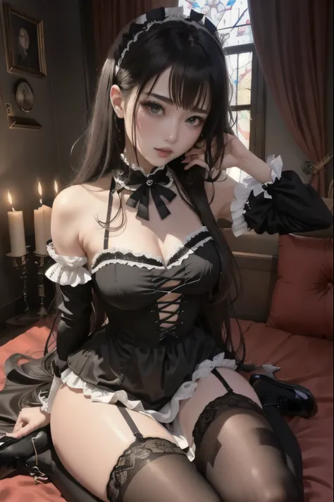 Hard Dark Gothic Makeup、Dark black eyeshadow、 sad、Good skin radiance、Dark Gothic、 dark smile 、palace、The beauty of fragrance、24 years old、Masturbation facial expressions、Extremely fair skin、 rich expression of pleasure 、 uncomfortable expression 、Dark Goth...