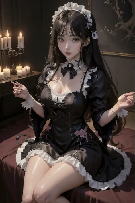 ハードなDark Gothicメイク、Dark black eyeshadow、 sad、Good skin radiance、Dark Gothic、 dark smile 、palace、The beauty of fragrance、24 years old、Masturbation facial expressions、Extremely fair skin、 rich expression of pleasure 、 uncomfortable expression 、Dark Gothic、 b...