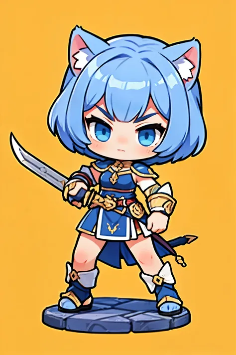 Short hair,  cat ears,  cute female warrior style,  European RPG Warrior Armor, Carrying a sword and wielding it .  dynamic pose,  Battle Action ,  3 tall , Natural background.