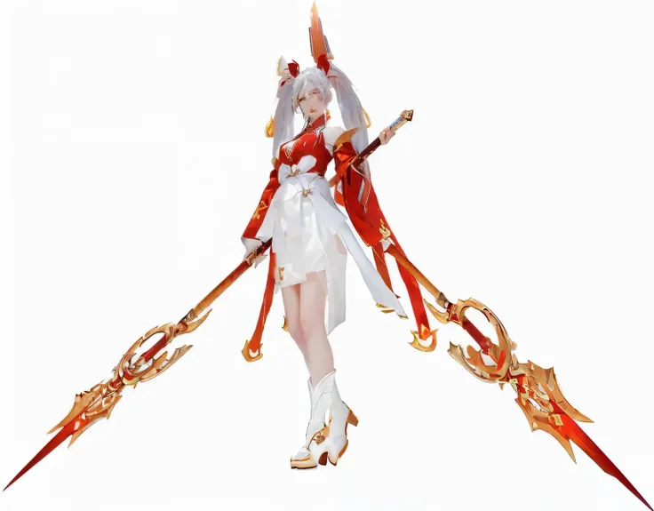 a close up of a woman in a red dress holding a sword, full body xianxia, white haired deity, characters from azur lane, azur lane style, from the azur lane videogame, onmyoji, appears as the fire goddess, ayaka genshin impact, inspired by Ju Lian, fox nobu...