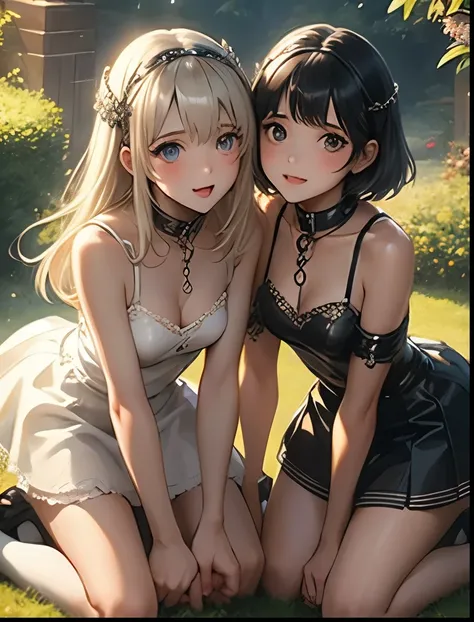 （（（ＳＦＷ、Precision、Highest quality、A first-class masterpiece、Normal body、8k、  Detailed Face 、Ultra-precision、 Normal hand、５refer to、Highest）））、Beautiful sisters、 Twin Sisters 、blonde sister 、 silver haired sister 、 Lesbian Couple、 Lesbian Sisters 、Masochist ...