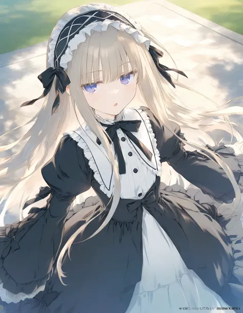 1girl, little female, gothic lolita, long hair,flat chest,  jitome, open mouth, outdoors,wind, game CG break,((artist:shida_kazuhiro)),(artist:mitsumi_misato),(artist:fujiyama),,(masterpiece), (best quality), (ultra-detailed), very aesthetic, newest, beaut...